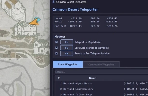 Crimson Desert Teleporter Tool (с интегрированной картой)